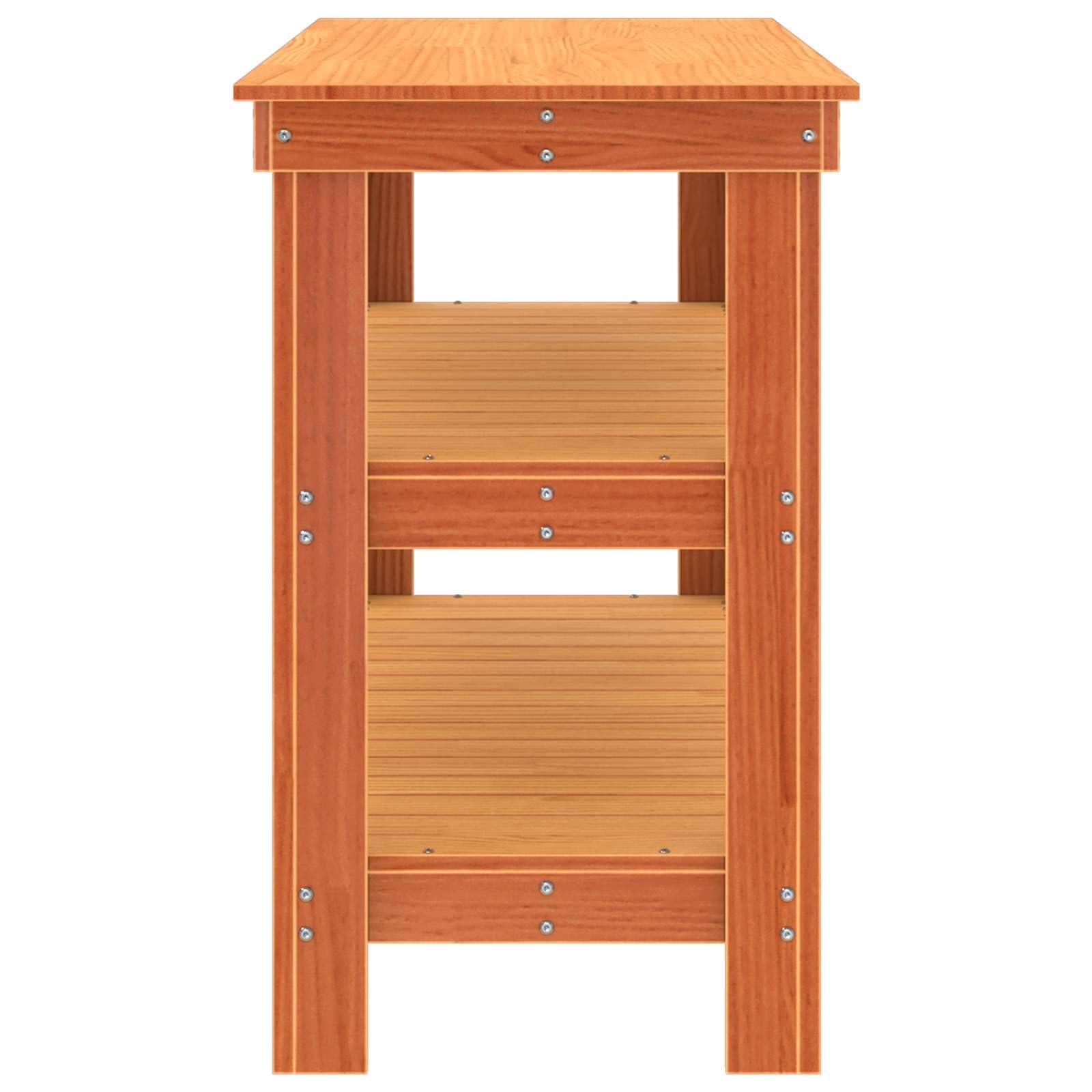 Banco da lavoro marrone cerato, 110,5 x 50 x 80 cm, in legno massello di pino con 2 ripiani, banco da officina per attrezzi da lavoro per garage e cantina