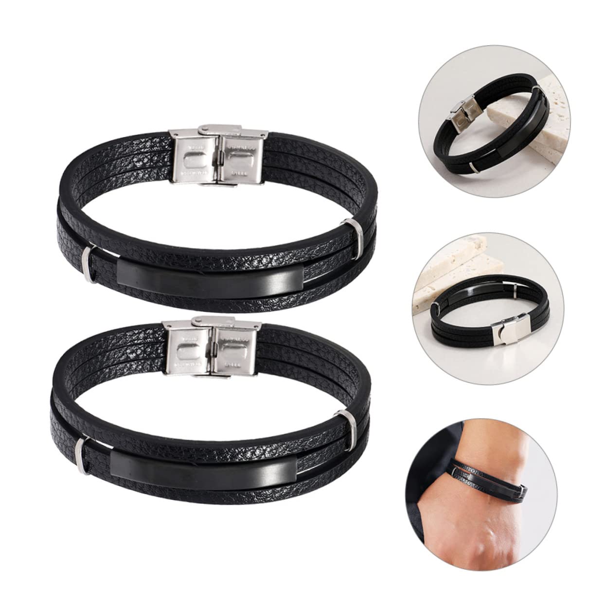 POPETPOP 10pièces Bracelet Cuir Pour Homme Lot De Design Multi-couches Décoration Élégante Pour Poignet Pours Fêtes Occasions Spéciales