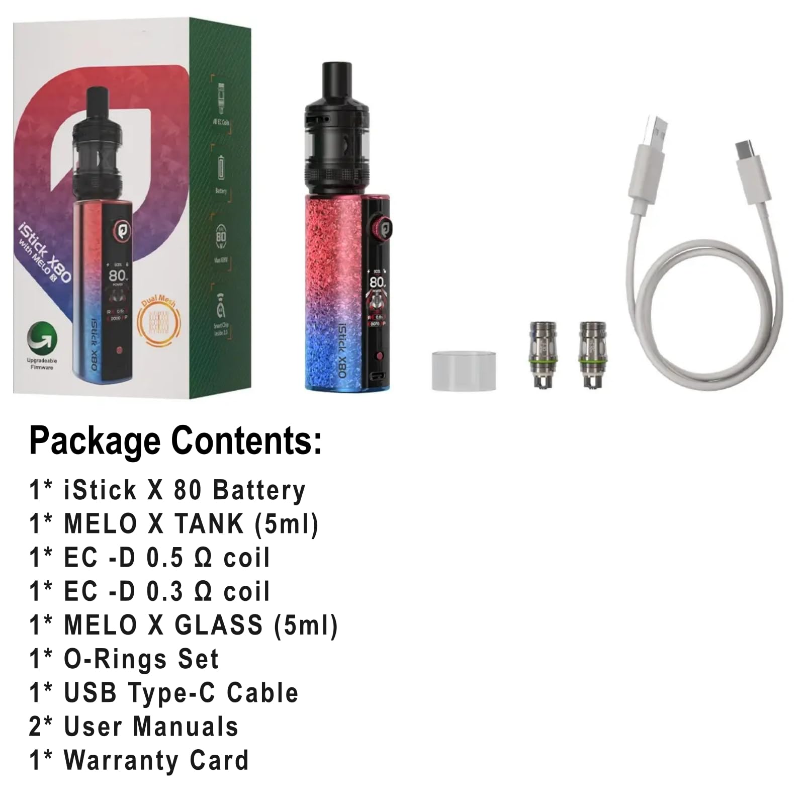 For Eleaf iStick X80 Kit 80 W Box Mod Vape (Noir) Batterie 3200 mAh | 5
