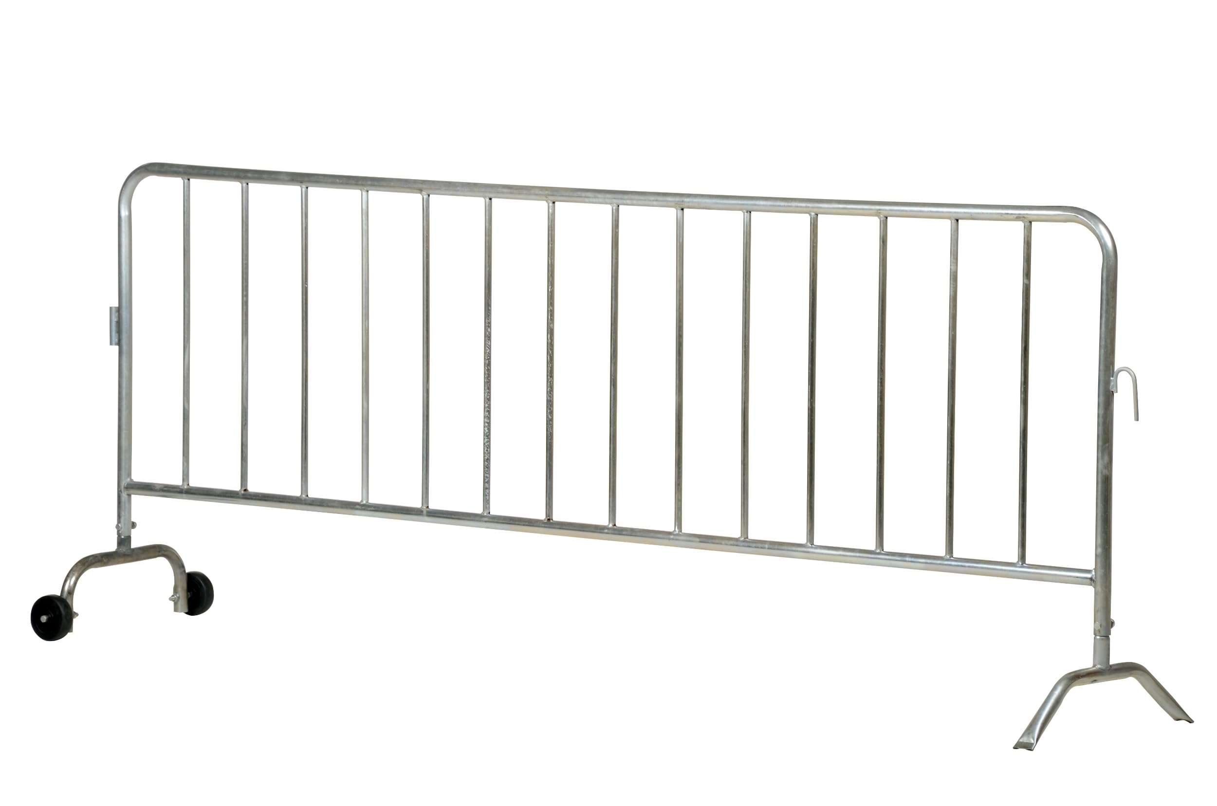 Vestil PRAIL-102-G-W Steel Crowd Control Interlocking Barrier with Feet (1) Wheeled (1) Curved 101-3/16 in. Length Silver