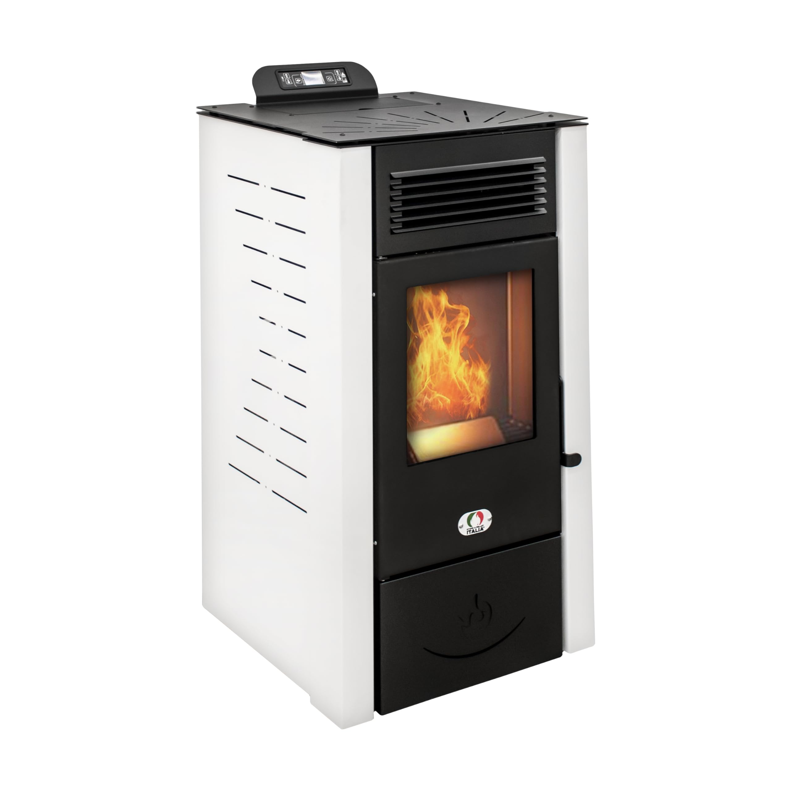 STUFE A PELLET ITALIA San Diego 14 Kw Canalizada WiFi – Estufa de aire ventilada eficiencia 92% calentador de 130 m² Autonomía 20 H programable 5 velocidades y potencias, garantía de 24 meses, color