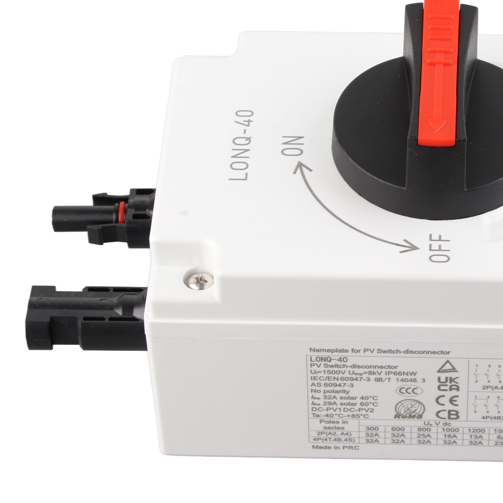 2PCS Fotovoltaico DC Interruttore 4P Isolatore Interruttore Solare Pannello Solare Sezionatore Isolato 1200V DC 32A