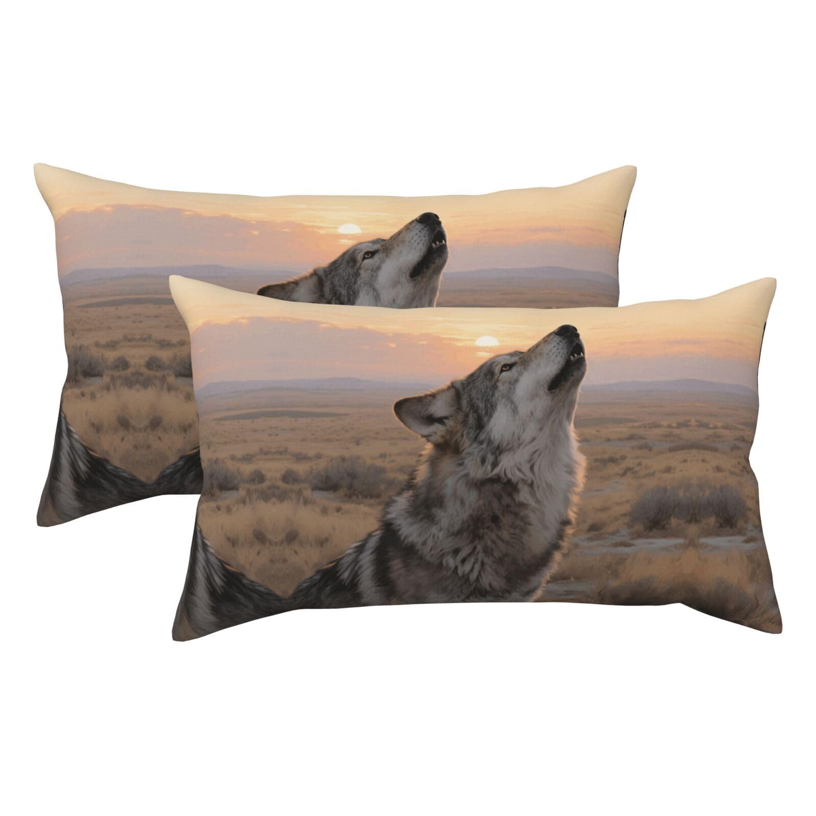 Wolf Luxury King Pillowcases Set of 2, Plush Velvet Feel Pillow Covers with Hidden Zipper, Skin & Hair Friendly, 20x36 Inches Pillow Cases for Sleeping Gift