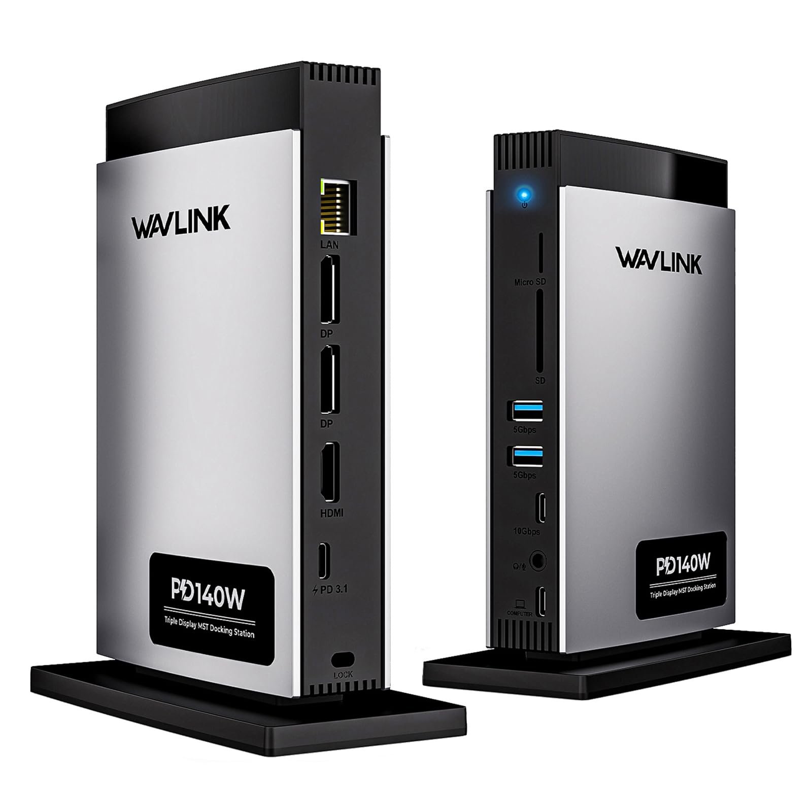 WAVLINK Laptop Docking Station Triplo display (Single 8K@30Hz/4K@144Hz), USB C Dock 125W PD3.1 Pass-Through, 2*DP, HDMI, Ethernet, SD/TF, per Windows