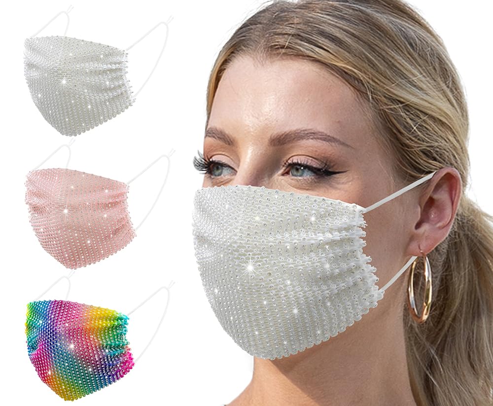 Auriviz 3 Pcs Multi Color 2026 Fashion Rhinestone Mask Womens Glitter Crystal Shine Masks Nightclub Decorations for Adult Music Festival Supplies Women Christmas Sparkling Cute Clothing Accessories