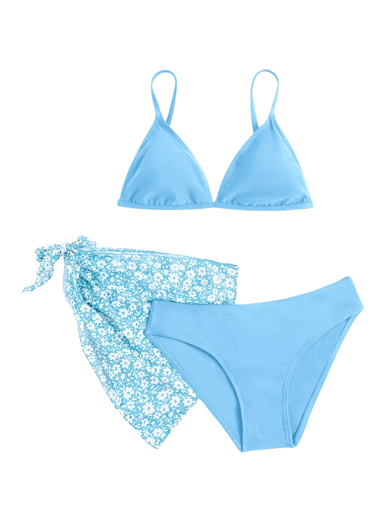 SHENHE Girl's 3 Piece Swimsuits Cute Spaghetti Strap Triangle Bikini with Ditsy Floral Cover Up Teen Bathing Suits