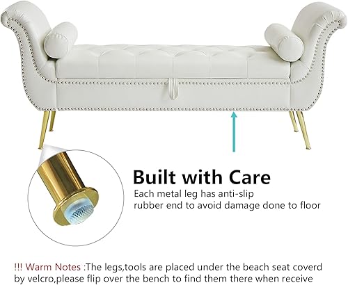 Miniatura 5 de Setawix Banco otomano de almacenamiento de piel sintética, banco de cama de 66.53 pulgadas, banco de cama con brazo enrollado copetudo con