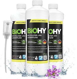 BiOHY Car Seat Covers and Care Leather (3 x 1l Bottle) + Doses | Car Interior & Leather Care | Effective Cleaning Shampoo | Car Seat Stain Remover | Leaves a Pleasant Fragrance (KFZ Polster)