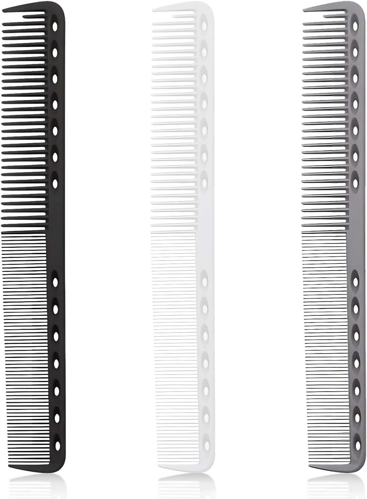 3-Piece Carbon Fiber Salon Hairdressing Comb Set - Fine Cutting Comb for Men & Women - Heat Resistant - Black, Grey, White