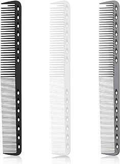 3-Piece Carbon Fiber Salon Hairdressing Comb Set - Fine Cutting Comb for Men & Women - Heat Resistant - Black, Grey, White