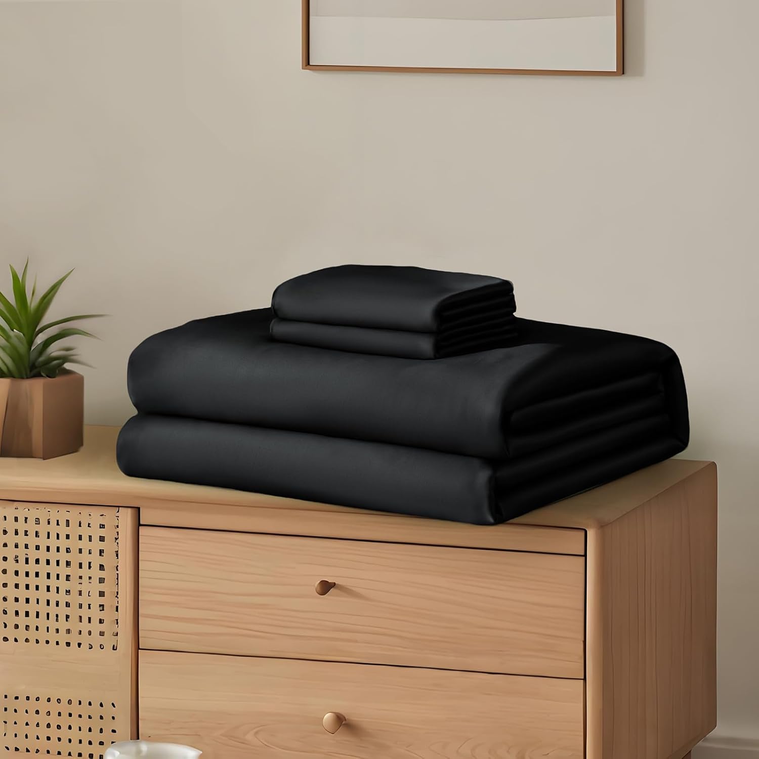 Homiest King Sheet Set 4pcs, 100% Rayon Derived from Bamboo Sheets, Cooling & Breathable Bedding for Hot Sleepers, Soft Luxury Sheets with 16" Deep Pocket, Hotel-Grade Silky Comfort (Black)