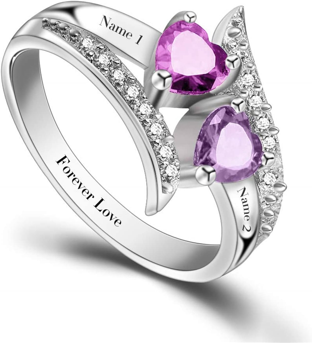 Personalized Promise Rings for Her with Simulated Birthstones Custom Couples Name Ring for Women Free Engraved Birthstone Ring for Birthday Anniversary Christmas