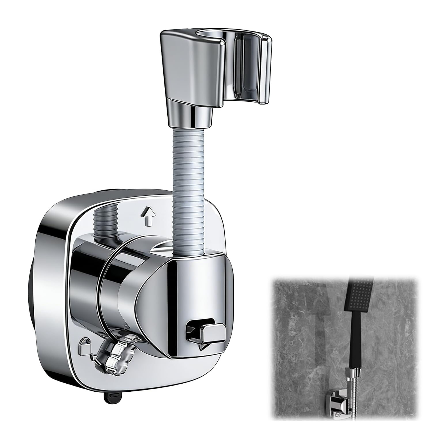 Azushwer Silver Shower Head Holder, 360° Swivel Shower Head Holder With Suction Cup Shower Holder Bracket Suction Shower Head Holde/R Adjustable Shower Head Holde/R Showe/R Head Holder Removable No-Punch Suctio/N Cup