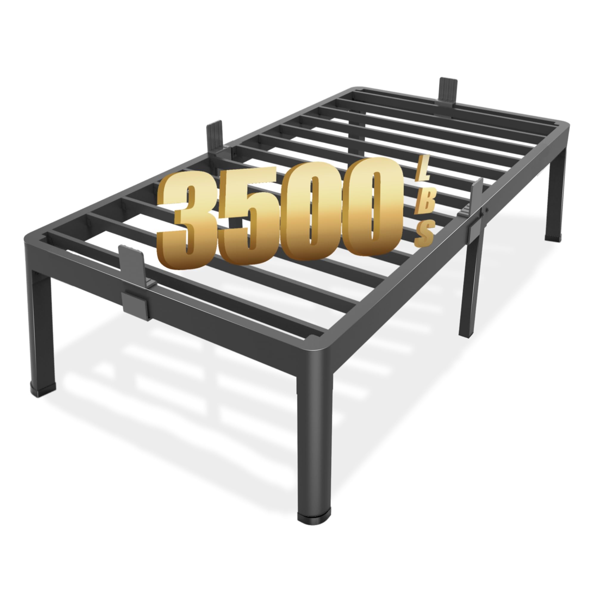 Marco de cama individual con patas redondas de borde de esquina de 18 pulgadas de alto, 3500 libras, marco de cama de plataforma de metal resistente, tamaño individual, no necesita somier,
