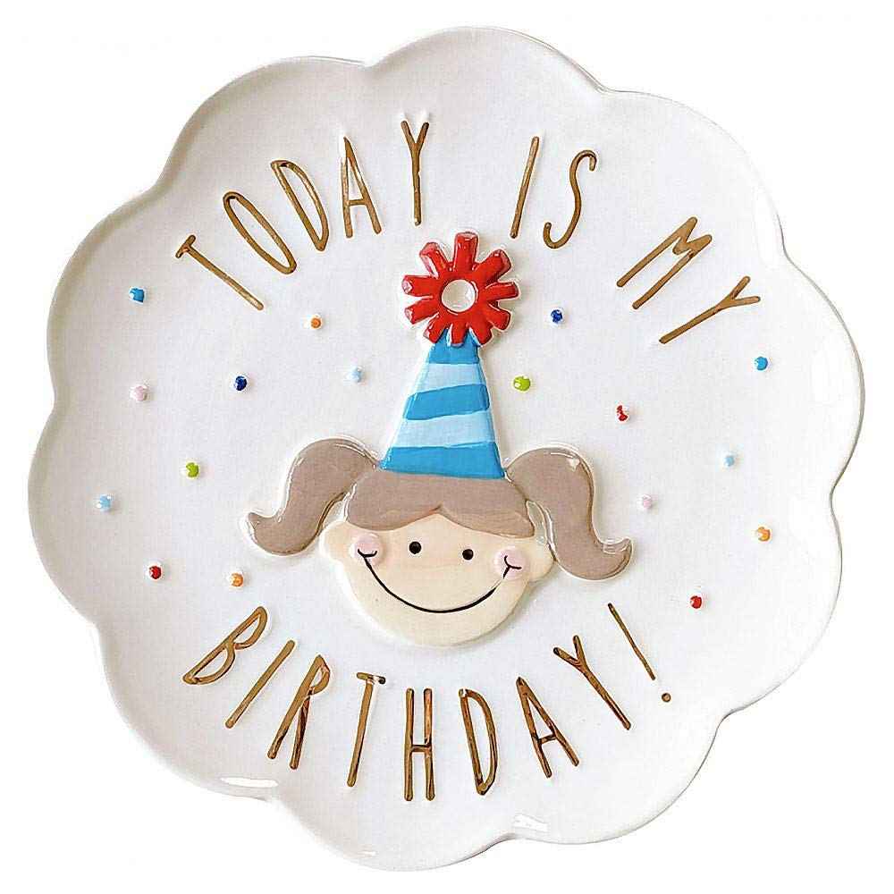 8 Inch Boy Girl Birthday Gift Tray Hand Drawn Embossed Disc Decorative Hanging Plate Candy Porcelain Plate Dessert Plate-Girl