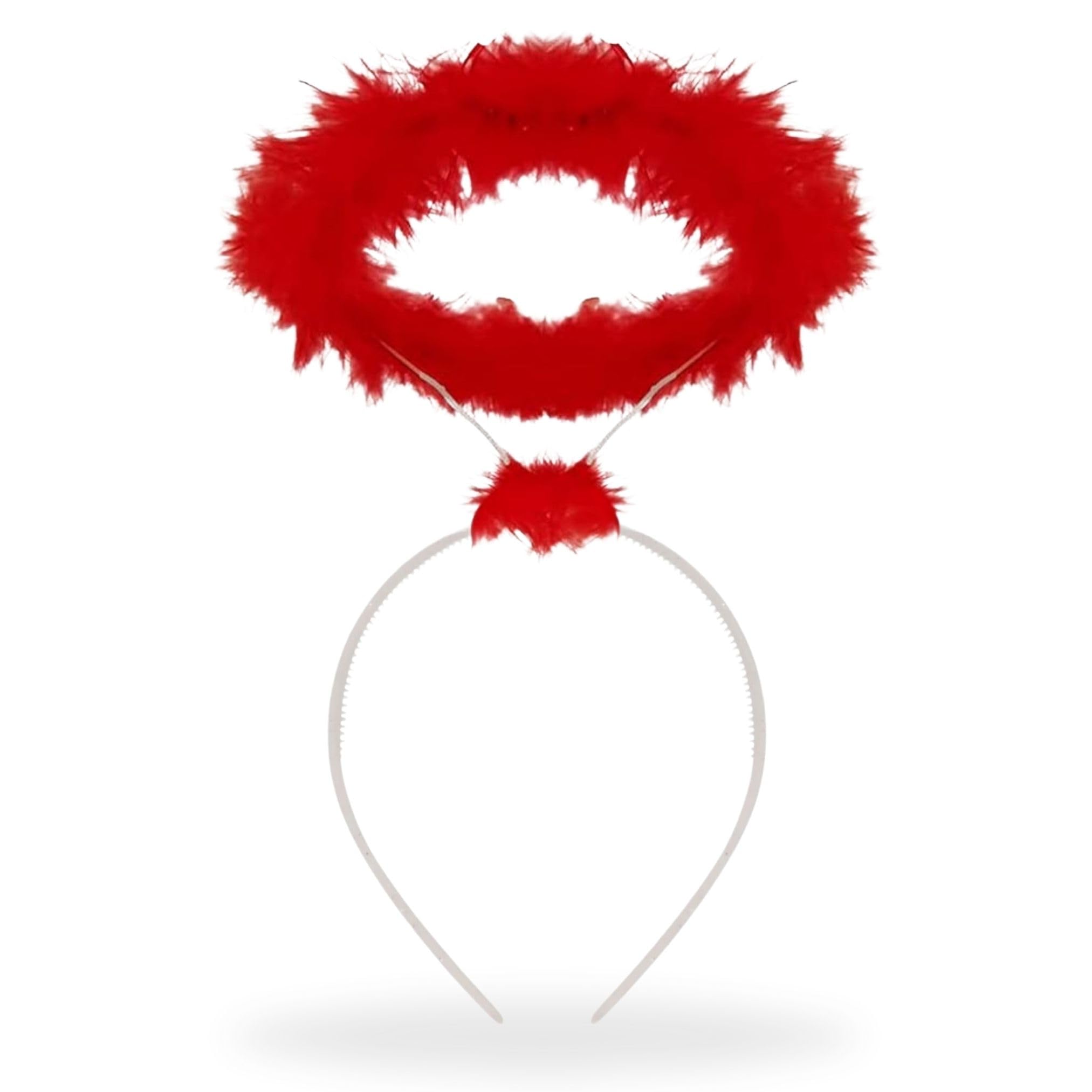 AKH® 1 x Red Fluffy Halo Angel HeadBand | One Size | Angel Halo Headband | Feather Angel Hair Ring | Angel Halo Headband | for Hen Night Halloween Xmas Fancy Dress Party | For Adults Kids