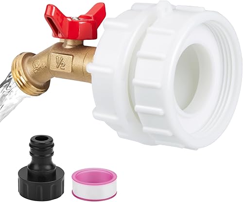 WADEO IBC - Adaptador de mano, adaptador de rosca fina de 2.44 pulgadas para tanque IBC de 275-330 galones, grifo de válvula de cierre de agua de