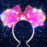 Unicra Light Up Headband Mouse Ears Headbands Bow Hair Accessories for Women and Girls (Pink Sequin Ears - Tiara)