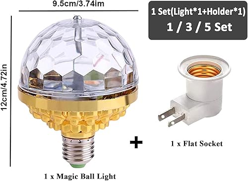 Miniatura 7 de Amposei Luz de bola mágica giratoria colorida, luces de fiesta, bola de discoteca, bombilla con forma de bola de discoteca de espejo, bombilla