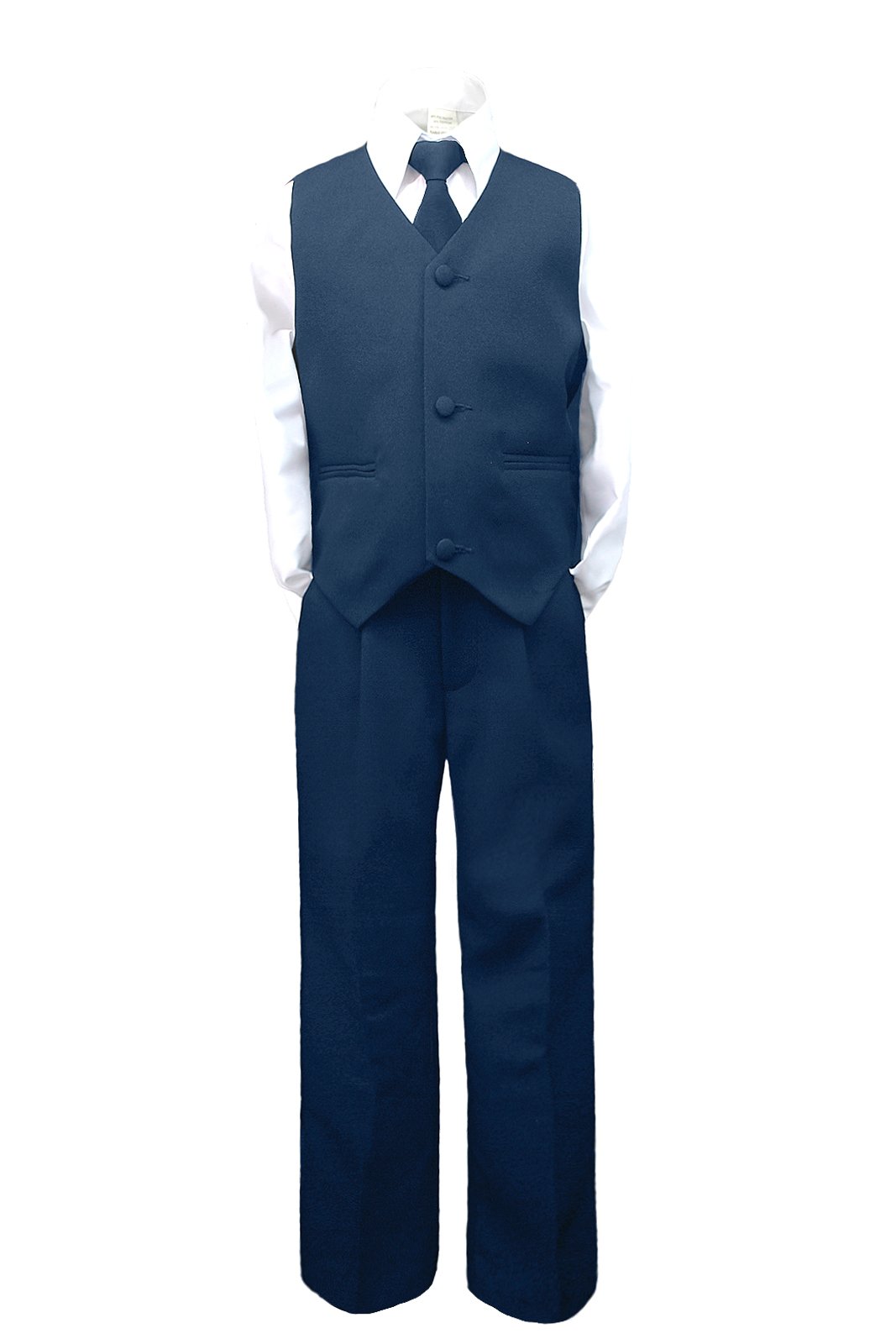 Unotux 4pc Formal Baby Toddler Boys Navy Blue Necktie Vest Pants Suits Sets S-7 (2T)