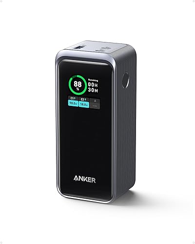 Anker Prime Power Bank, cargador portátil de 20,000 mAh 200 W para viajes, aprobado por la TSA, pantalla digital inteligente, 2 puertos USB-C y 1
