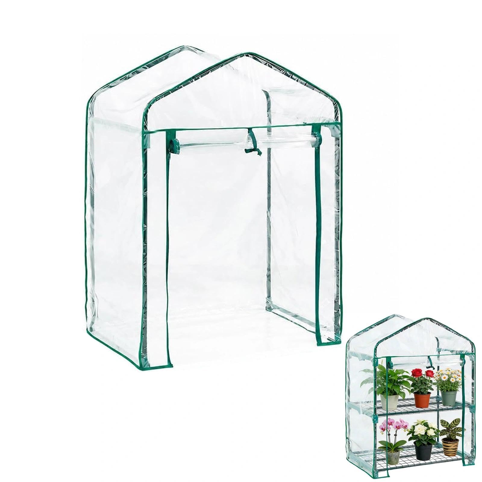 Two-Tier Mini Greenhouse, 69 X 49 X 93 Cm. Two-tier Small Greenhouse With Roll-up Door And Transparent PVC Cover, Suitable For Growing Vegetables, Flowers, Herbs, And Seedlings