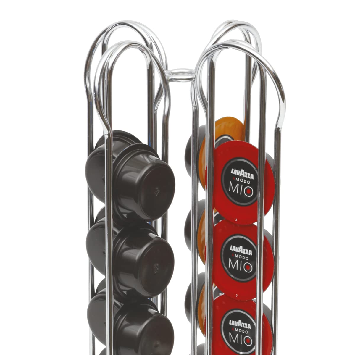 MACOM, Dispenser Portacapsule Compatibile con Lavazza A Modo Mio per Macchine Caffè, 28 capsule, acciaio cromato, Just Kitchen 830 Totem Coffee