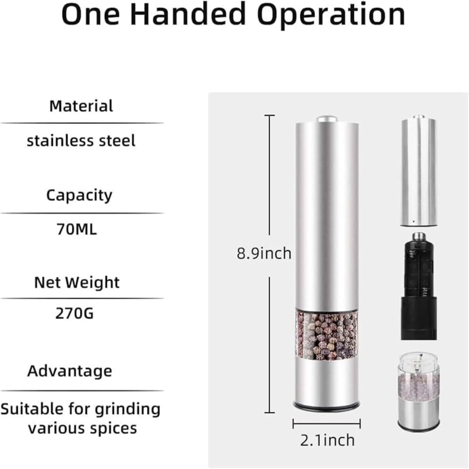 ソルトアンドペッパーグラインダー 電動ソルトアンドペッパーグラインダー 厚さ調節可能 ミル キッチングラインダー スパイスグラインダ