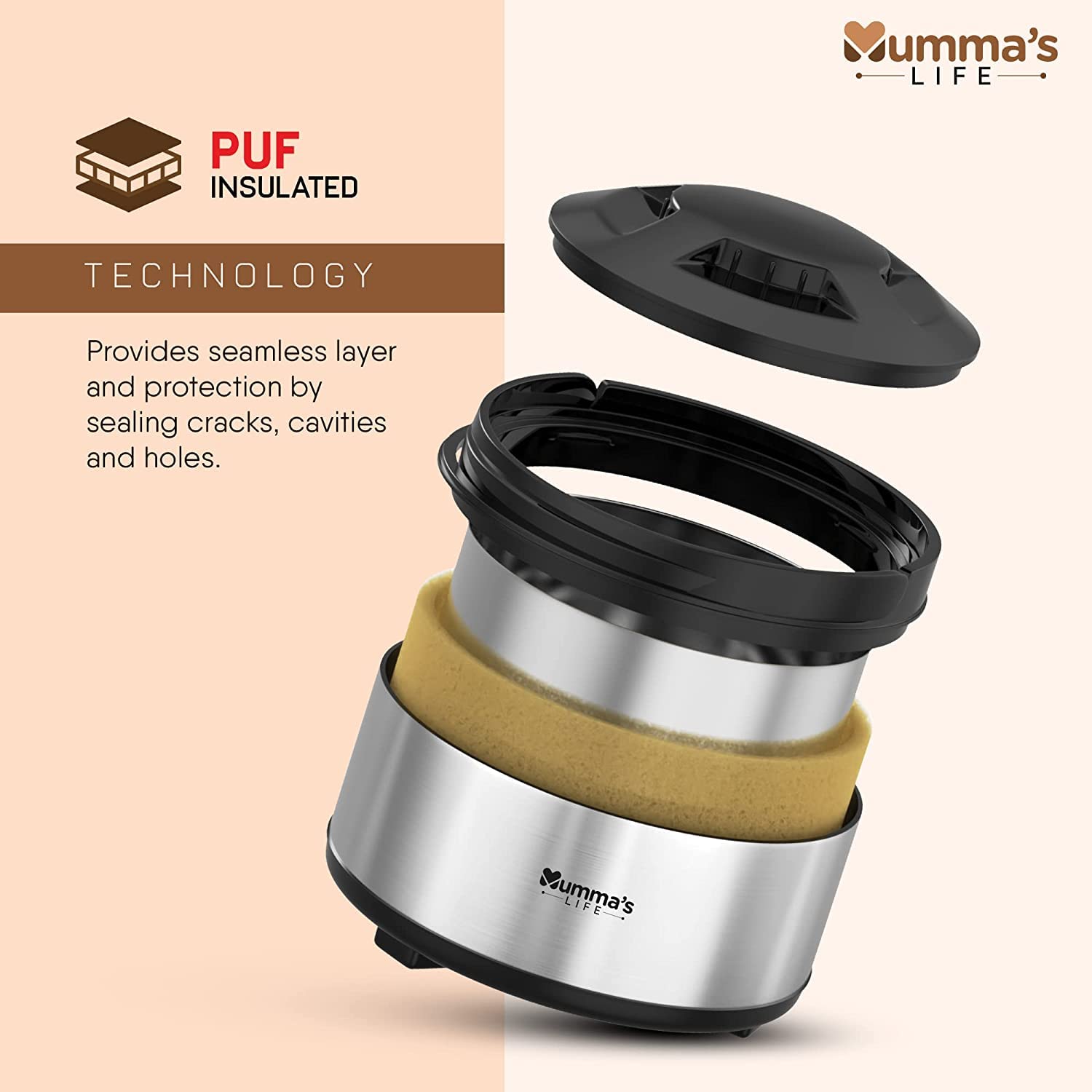 Mumma's LIFE Stainless Steel Thermoware Casserole For Roti/Chapati | Double Wall Insulated Hot Pot for Hot Meal/Chapati/Curry set of 2 (2000ml & 2500ml) 2