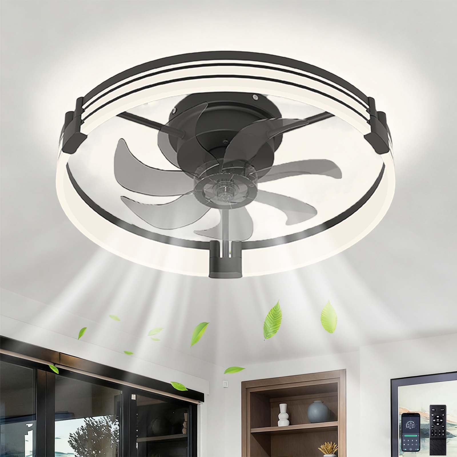 SXDMOUBK Black Round Ceiling Fan with Lights - 6-Speed Reversible Dimmable 3 Color Temperatures Remote & APP Control Memory Funct Timer for Home Bedroom Living Room