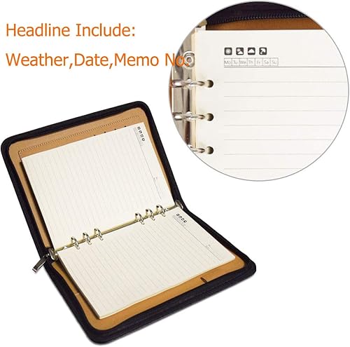 Miniatura 5 de SAYEEC Cuaderno multifuncional A5 con cremallera, portátil, portafolio de viaje, bolsillo interior, carpeta de 6 anillas, carpeta para reuniones,