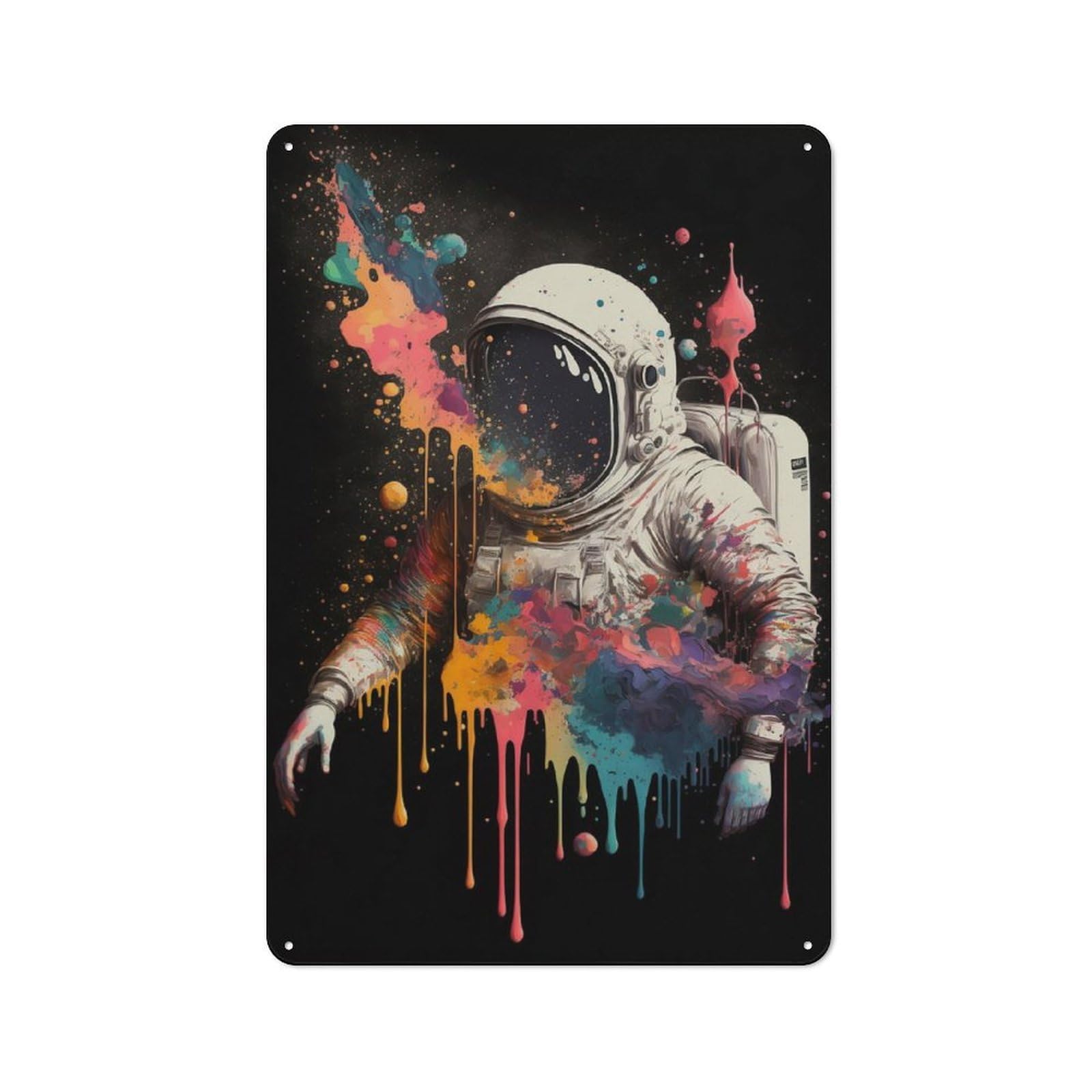 Junmoney Splattered Astronaut Vintage Tin Sign 30X20cm With For Café Or Home Bar, Suited To Café-Style Decor Fans