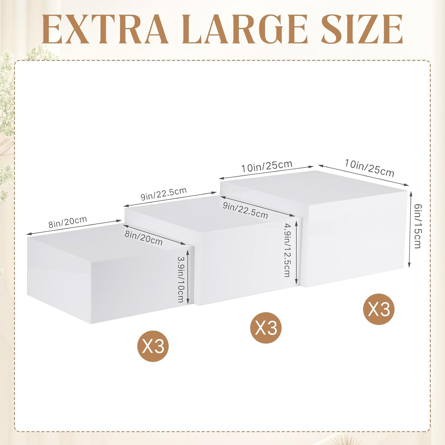 Suzile 9 Pcs Acrylic Buffet Risers Display Box Cube 5 Side Food Riser Table Stand for Display with Hollow Bottom for Party,3 Sizes,8,9,10inch