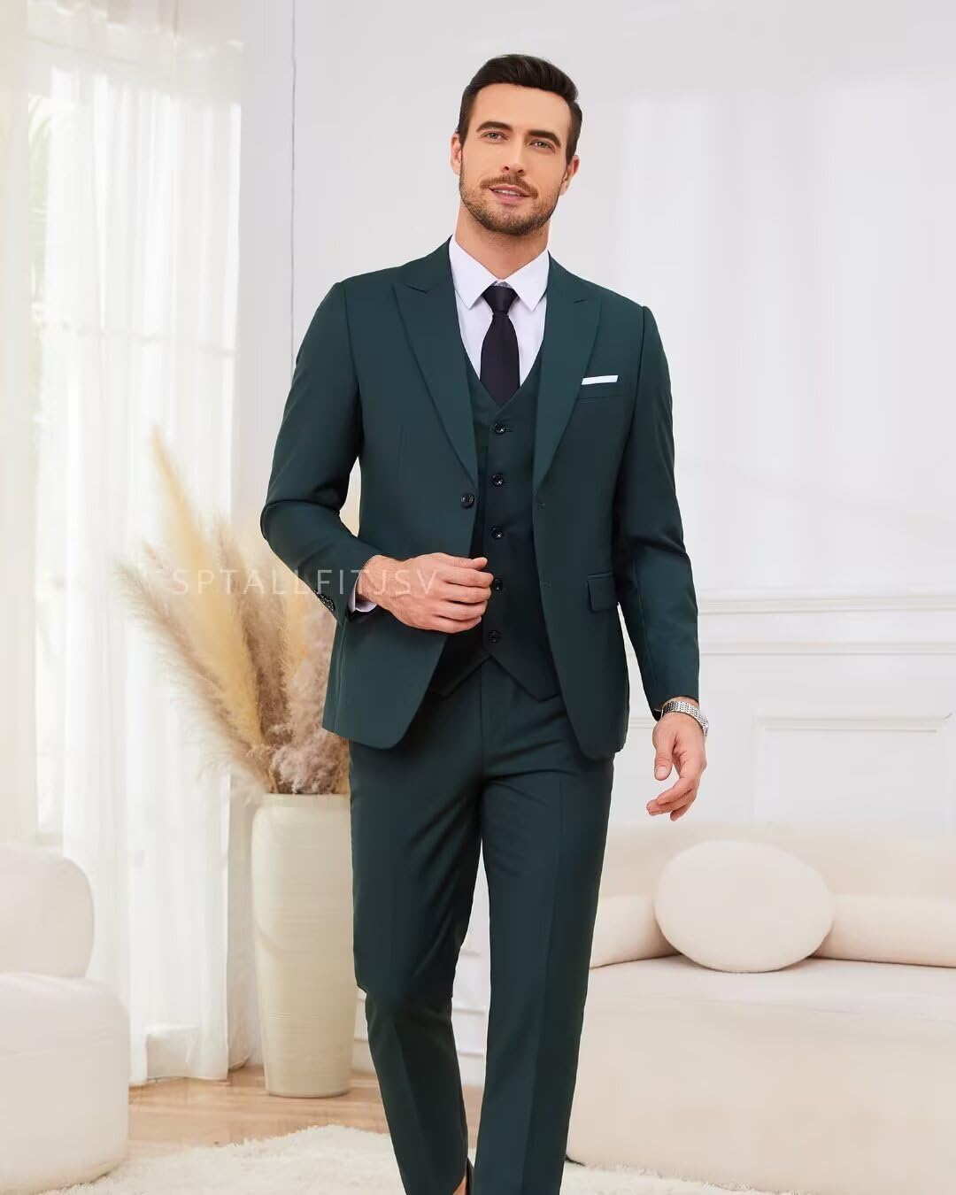 Men's 3 Piece Suits Slim Fit, Peak Lapel 2 Button Blazer Jacket Vest Pants Set, Wedding Business Prom Party Suit - Image 2