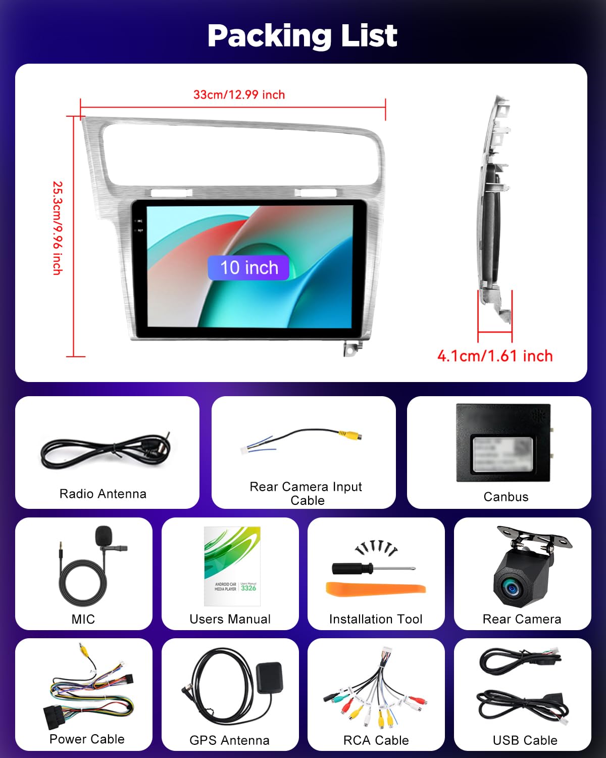 NHOPEEW 4+128G Android Autoradio per VW Golf 7 MK7 2012-2020 con Wireless Carplay Android Auto - Schermo incell da 10 pollici Supporto WiFi GPS Comandi al volante + Telecamera di retromarcia Canbus