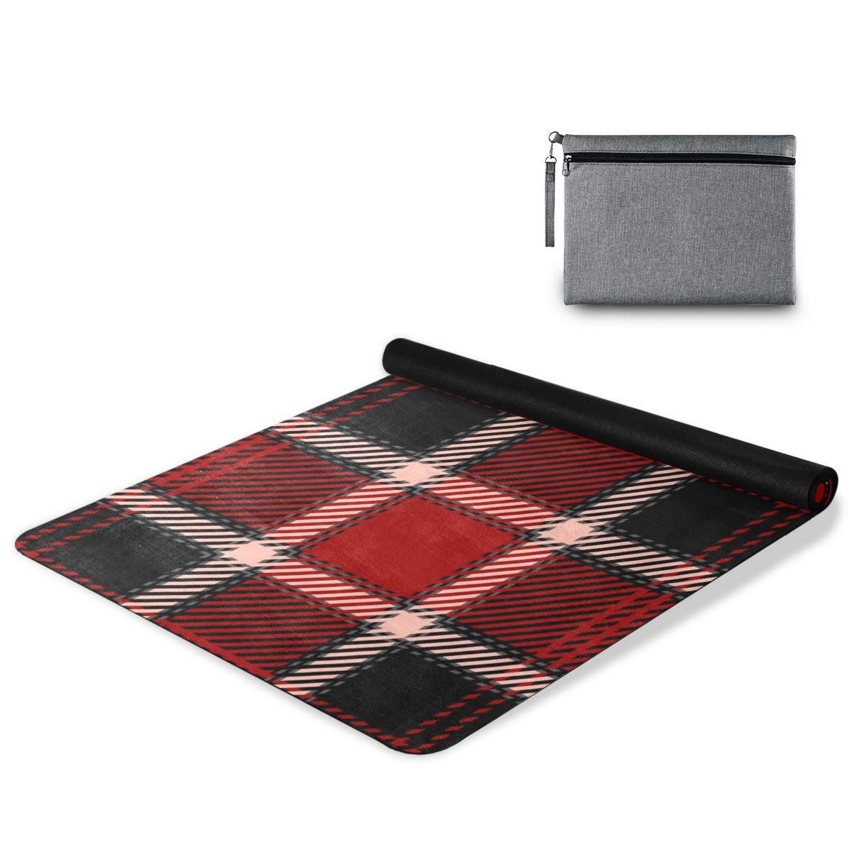 ALAZA Red Black and Pink Tartan Plaid Scottish Yoga Mat Non Slip Fitness Exercise Mat, Workout Mat for Yoga, Pilates and Floor Exercises