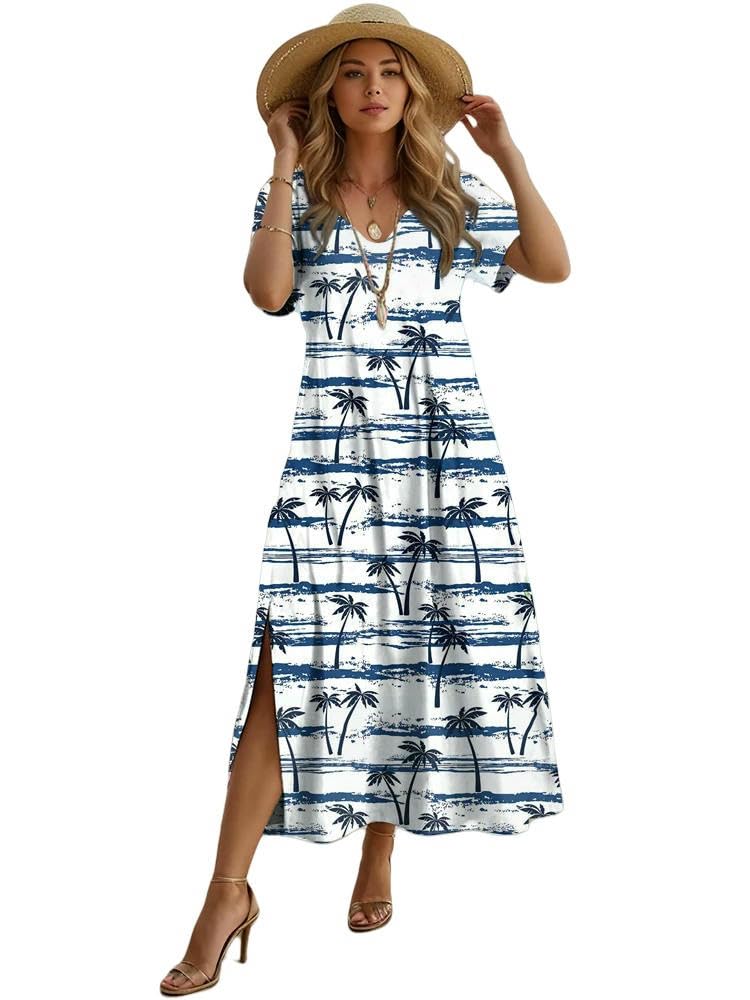 Sukienka w stylu boho hawajska damska sukienka z krótkim rękawem, modna, letnia sukienka z dekoltem w serek