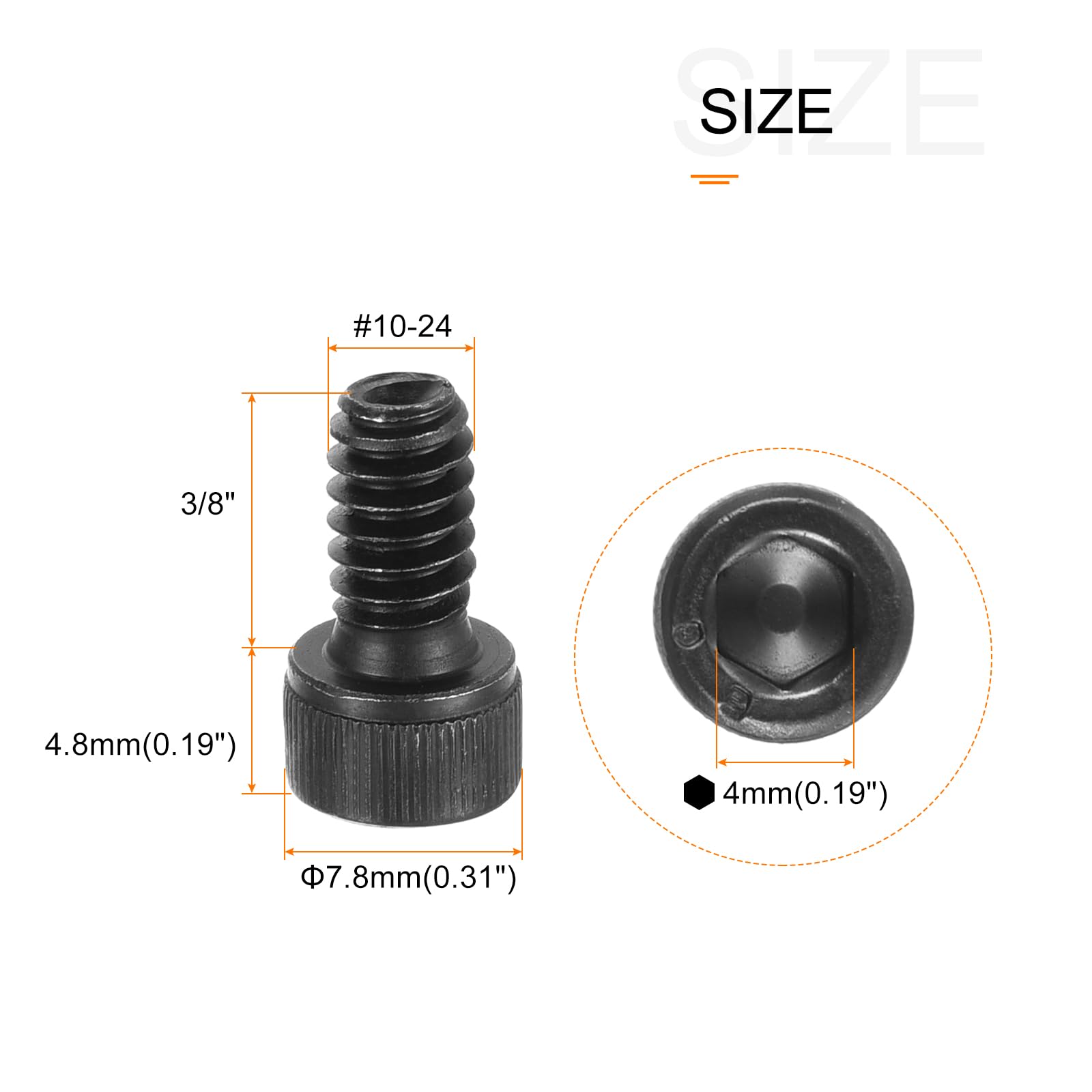 METALLIXITY Hex Socket Bolts (#10-24x3/8") 50pcs, 12.9 Grade Alloy Steel Hex Socket Drive Screw - Image 2