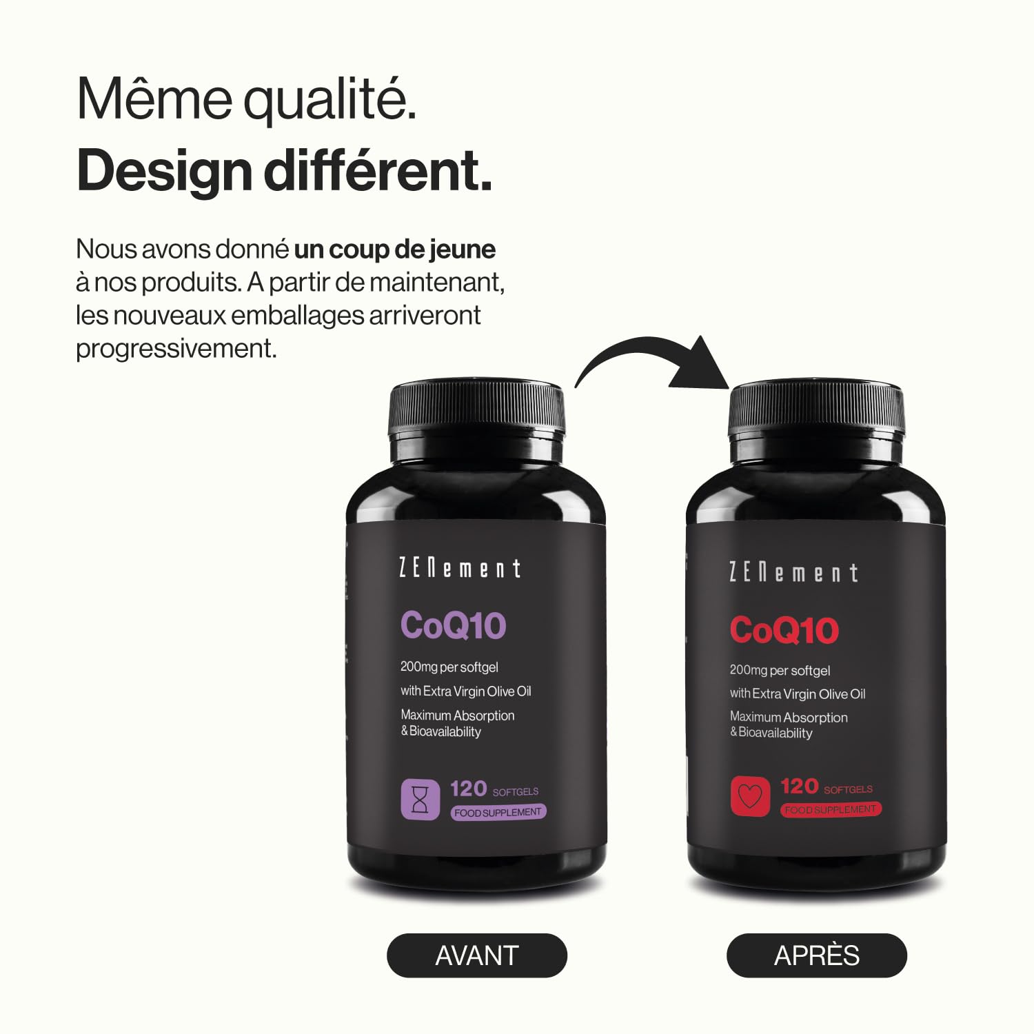 Coenzyme Q10, 200 mg | 100% Pur Fermenté Naturellement, 120 Perles (Approvisionnement pour 4 Mois) avec Huile d'Olive Vierge Extra Espagnole Bio | Haute Puissance, Antioxydant | Zenement