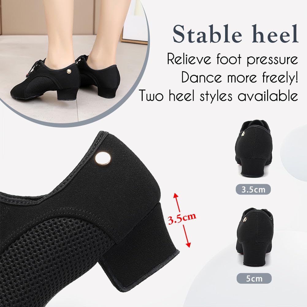 HIPPOSEUS Scarpe da Ballo Latino Donna Stringate con Punta Chiusa Tacco Basso Scarpa Allenamento da Ballo Moderno e Salsa