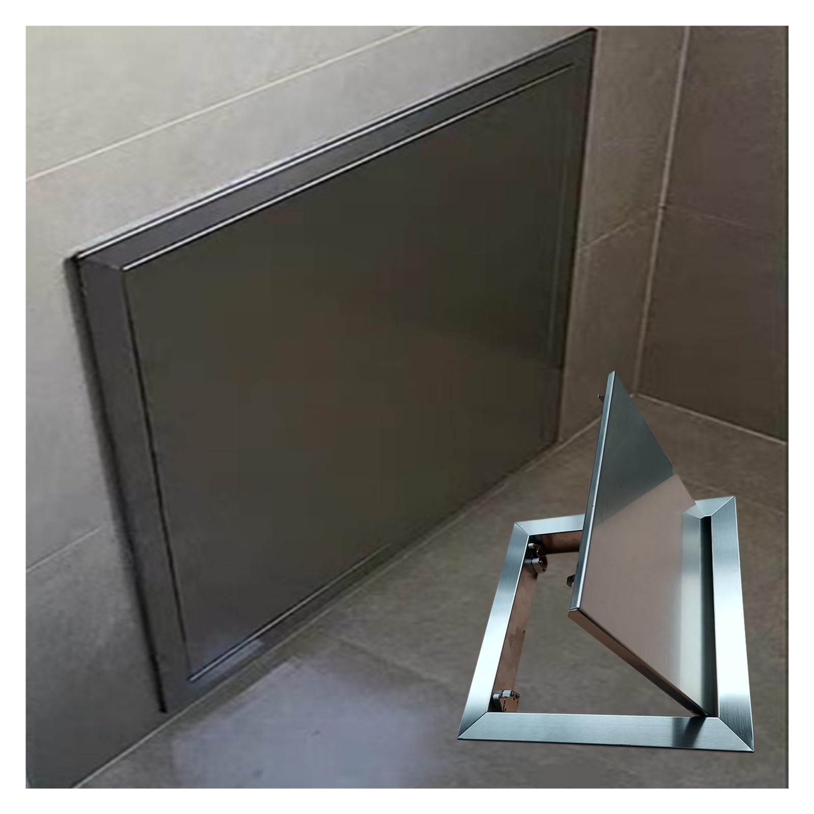 trappe de visite Porte d'accès en acier inoxydable à clic, panneau de recouvrement mural pour porte de grenier, porte de service d'inspection de plomberie pour salle de bain, cuisine(45x40cm/18x16in)