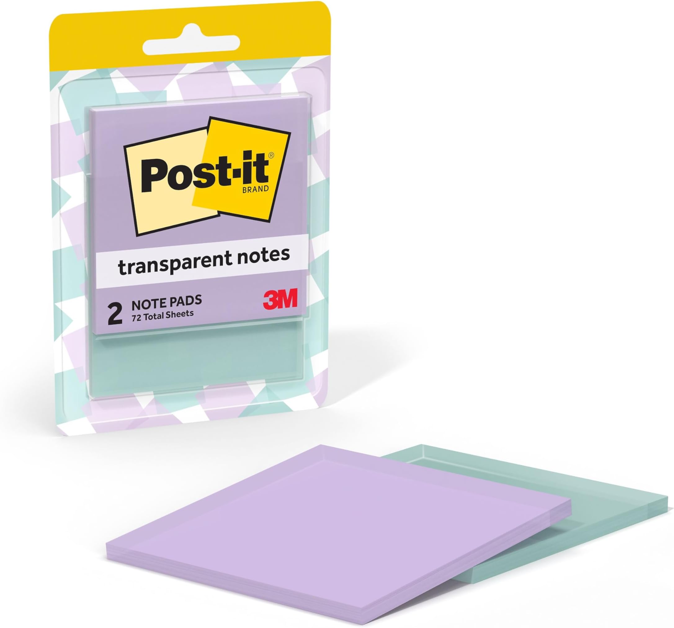 Post-it Transparent Notes, 2.8 in. x 2.8 in., Pastel Sticky Notes, School Supplies, Office Products, Great for Studying, 2 Pads