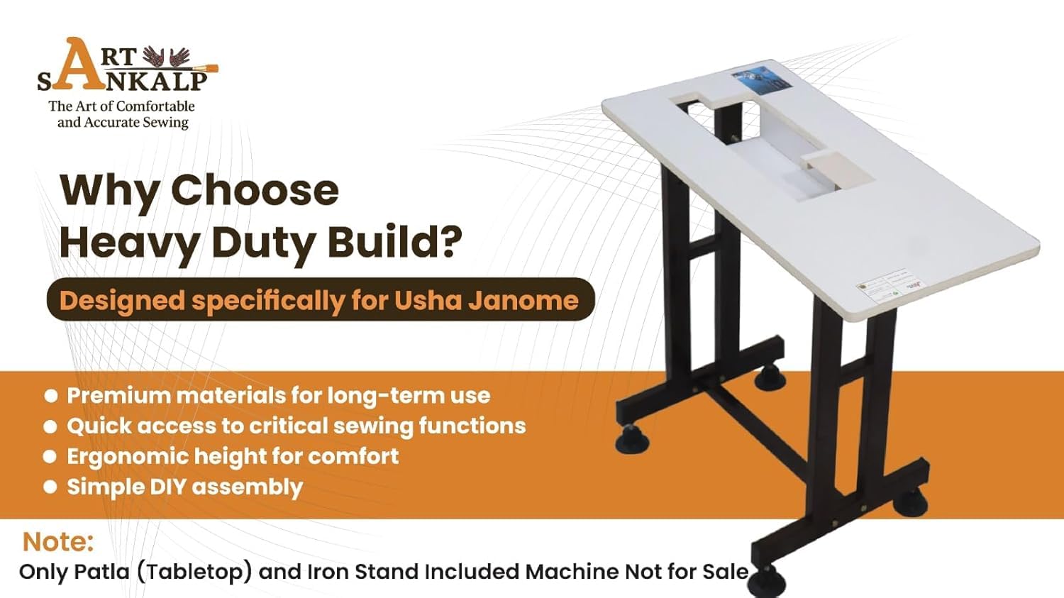Customized Extension Table Stand for Sewing Machines with Laminated Tabletop | Foldable Metal Frame | Compatible with Usha Janome Allure DLX — Amazon image 7