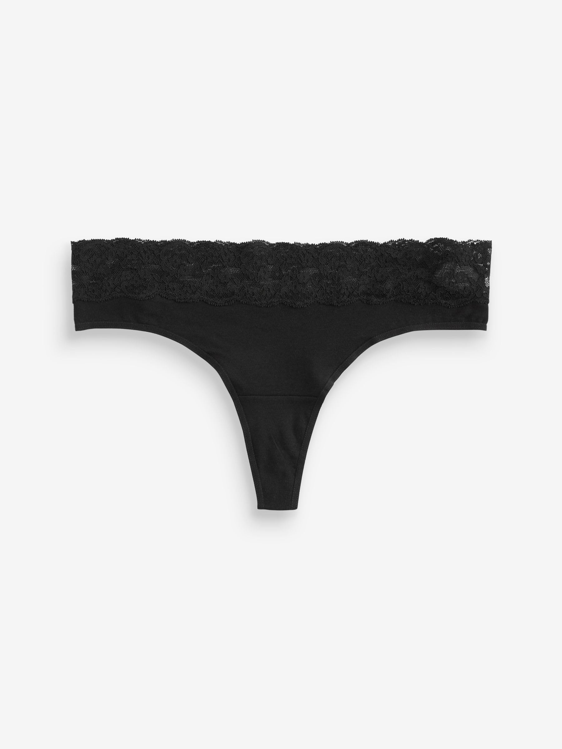 NEXT Damen Baumwollslips mit Spitze im 7er-Pack, Thong Schwarz 38