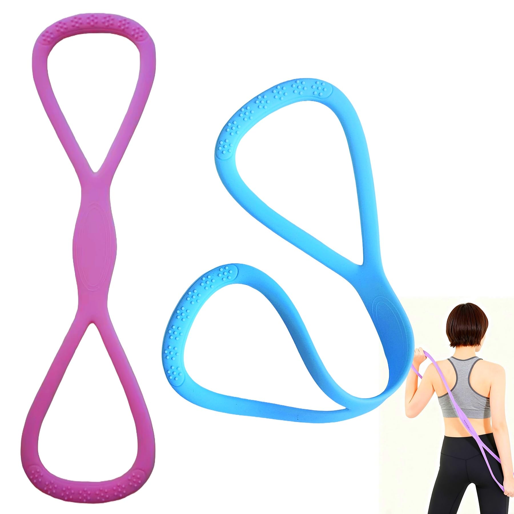 2Pcs Upgrade Figure 8 Fitness Resistance Band Back Training Elastic Rope Stretch Fitness Band Training Exercise Bands Yoga Gym Fitness Pulling Rope 8 Word Elastic Bands