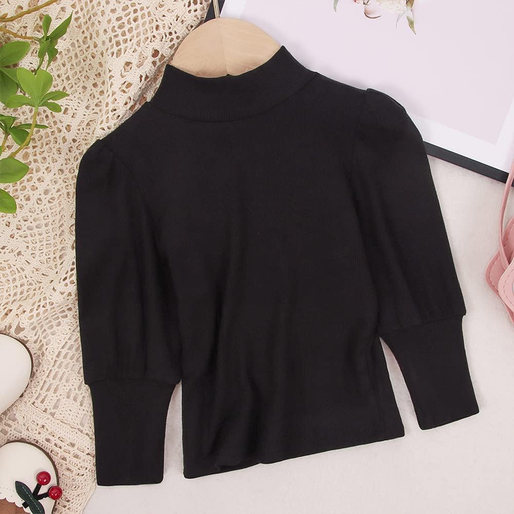 Toddler Baby Girl Basic Solid Color Turtleneck T Shirt Ribbed Knit Top Puff Long Sleeve Soft Cotton Clothes: Clothing, Shoes & Jewelry