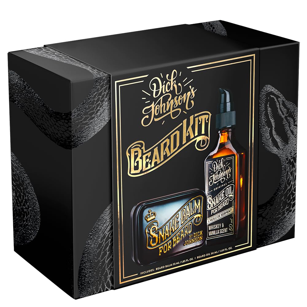 Dick Johnson Bartpflegeset für Männer – Veganes Bartöl & Bartwachs mit Whiskey-Vanille-Duft, Natürliche Bartpflege mit Jojoba- & Arganöl – Made in Finland
