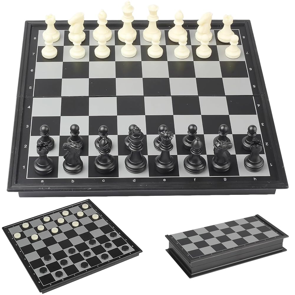 Chess Board Set Game, Wooden Magnetic Chess Board 2 in 1Folding Chesss Boards Travel Magneticchess Piece Set with Chessfolding Boards Games for Family Travel