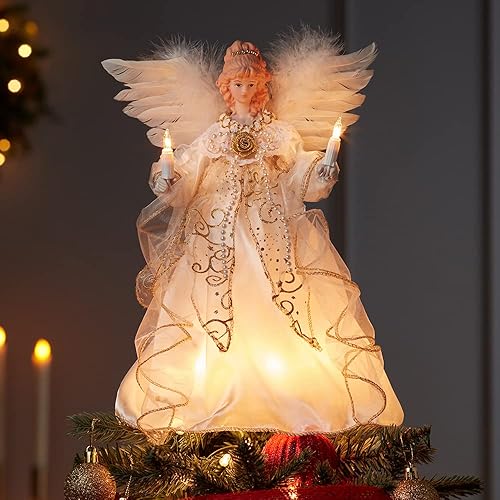 Miniatura 9 de Kurt Adler punta para árbol de navidad angel iluminado