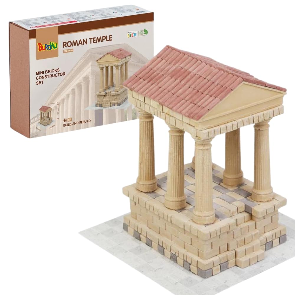 Buroku - Kit Costruzione Romana 390 Pezzi | Tempio Romano Realistico | Mattoni di Pietra | Incoraggia Apprendimento STEM e Abilità Motorie | Per Bambini e Adulti